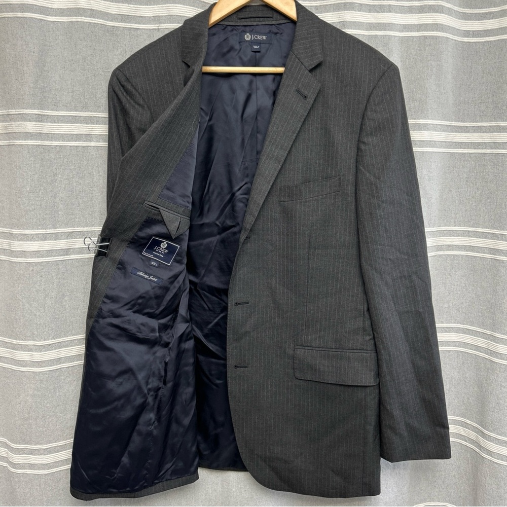 J Crew Jacket Mens 42L Gray 3 Button Aldridge Loro Piana Super 120s Wool Blazer